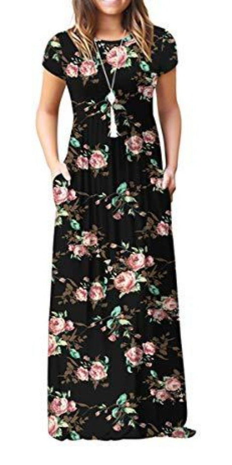 Maxi Long Dress Short Sleeve with Pockets - Easy Pickins Store