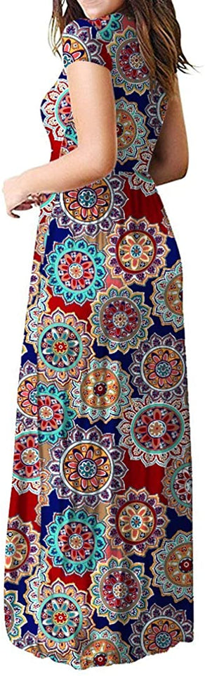 Maxi Long Dress Short Sleeve with Pockets - Easy Pickins Store