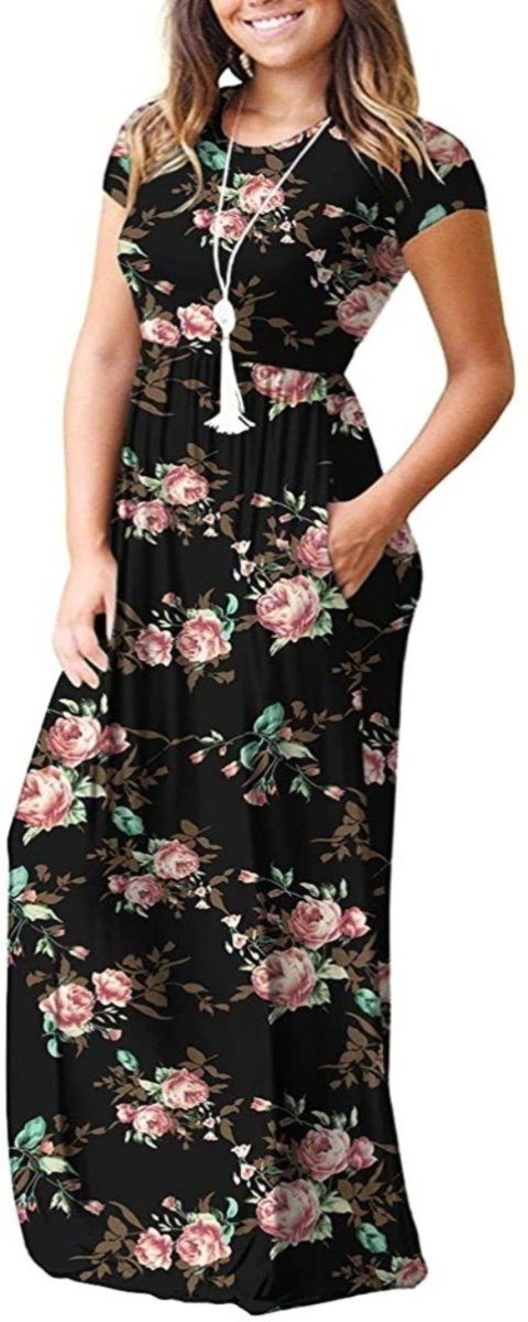 Maxi Long Dress Short Sleeve with Pockets - Easy Pickins Store