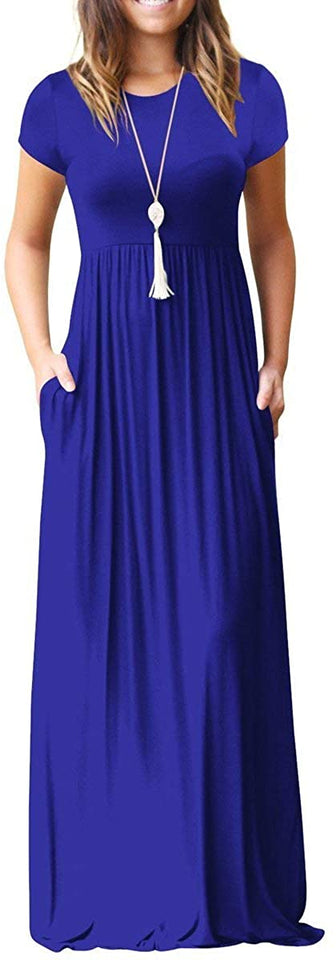 Maxi Long Dress Short Sleeve with Pockets - Easy Pickins Store