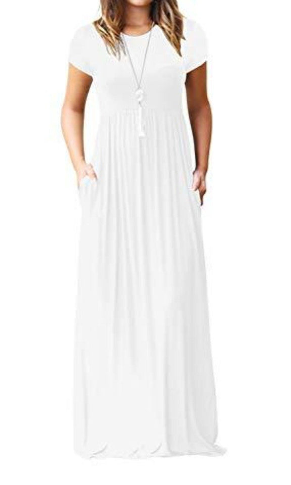 Maxi Long Dress Short Sleeve with Pockets - Easy Pickins Store