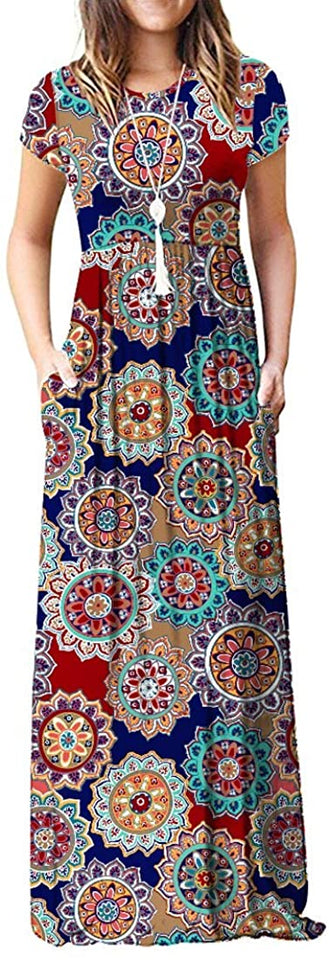 Maxi Long Dress Short Sleeve with Pockets - Easy Pickins Store