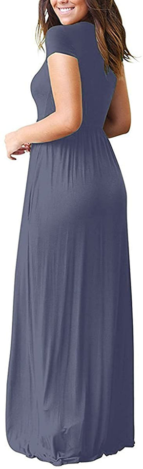 Maxi Long Dress Short Sleeve with Pockets - Easy Pickins Store