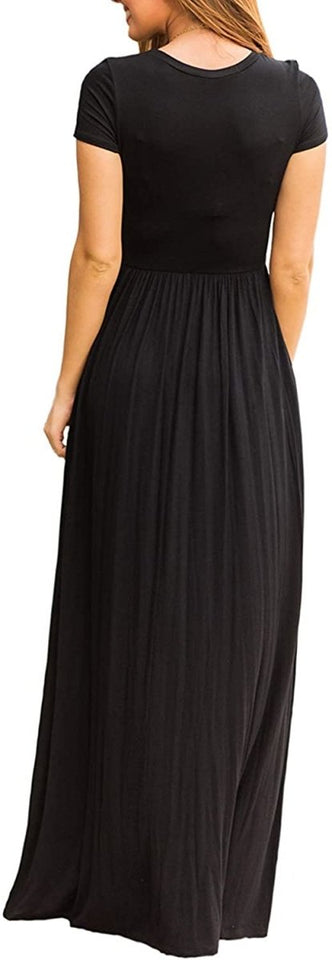 Maxi Long Dress Short Sleeve with Pockets - Easy Pickins Store