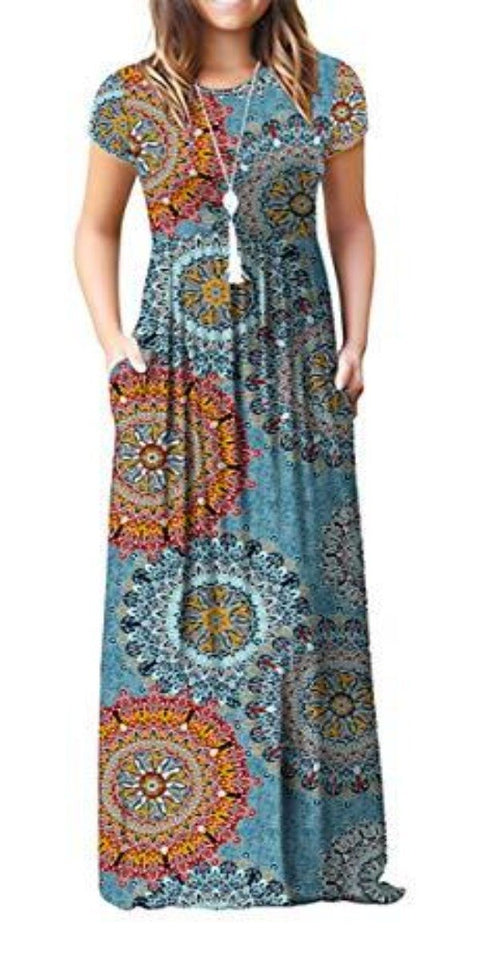 Maxi Long Dress Short Sleeve with Pockets - Easy Pickins Store