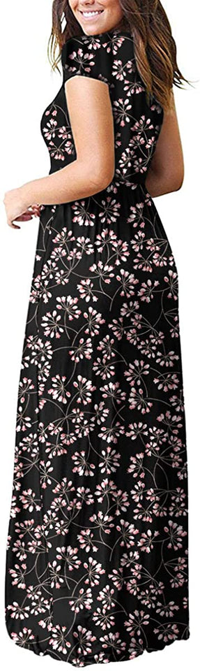 Maxi Long Dress Short Sleeve with Pockets - Easy Pickins Store