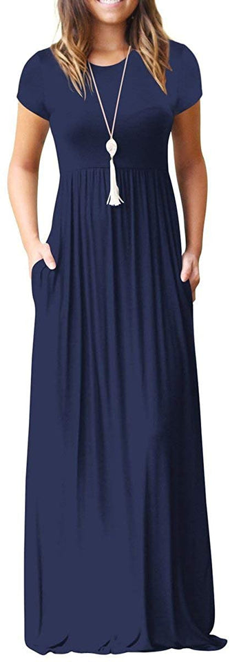 Maxi Long Dress Short Sleeve with Pockets - Easy Pickins Store