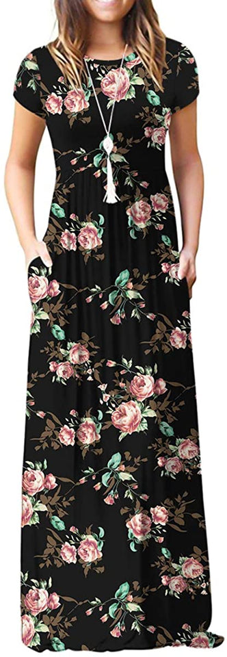 Maxi Long Dress Short Sleeve with Pockets - Easy Pickins Store