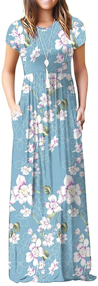 Maxi Long Dress Short Sleeve with Pockets - Easy Pickins Store