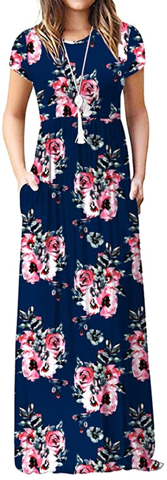 Maxi Long Dress Short Sleeve with Pockets - Easy Pickins Store