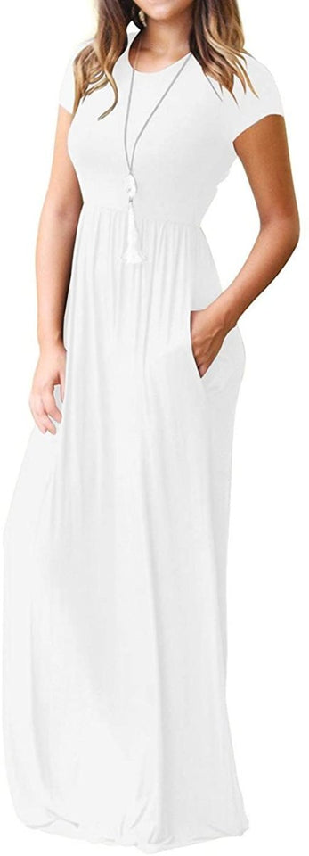 Maxi Long Dress Short Sleeve with Pockets - Easy Pickins Store