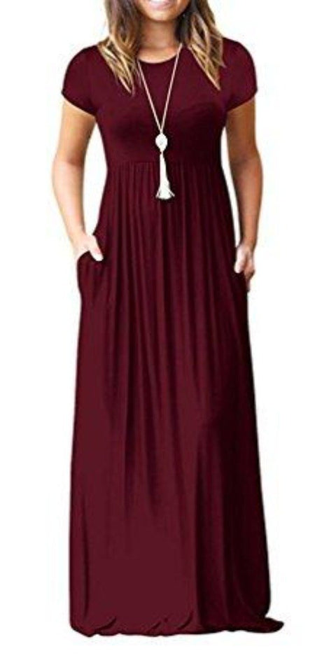 Maxi Long Dress Short Sleeve with Pockets - Easy Pickins Store