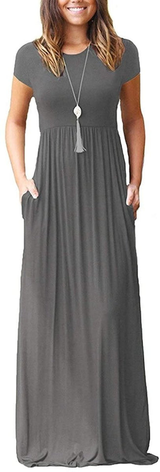 Maxi Long Dress Short Sleeve with Pockets - Easy Pickins Store