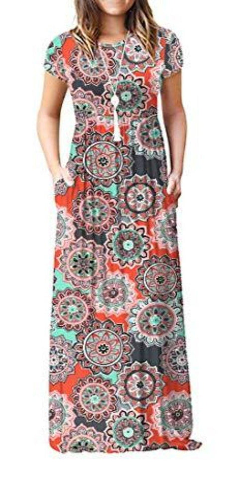 Maxi Long Dress Short Sleeve with Pockets - Easy Pickins Store