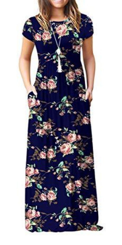 Maxi Long Dress Short Sleeve with Pockets - Easy Pickins Store