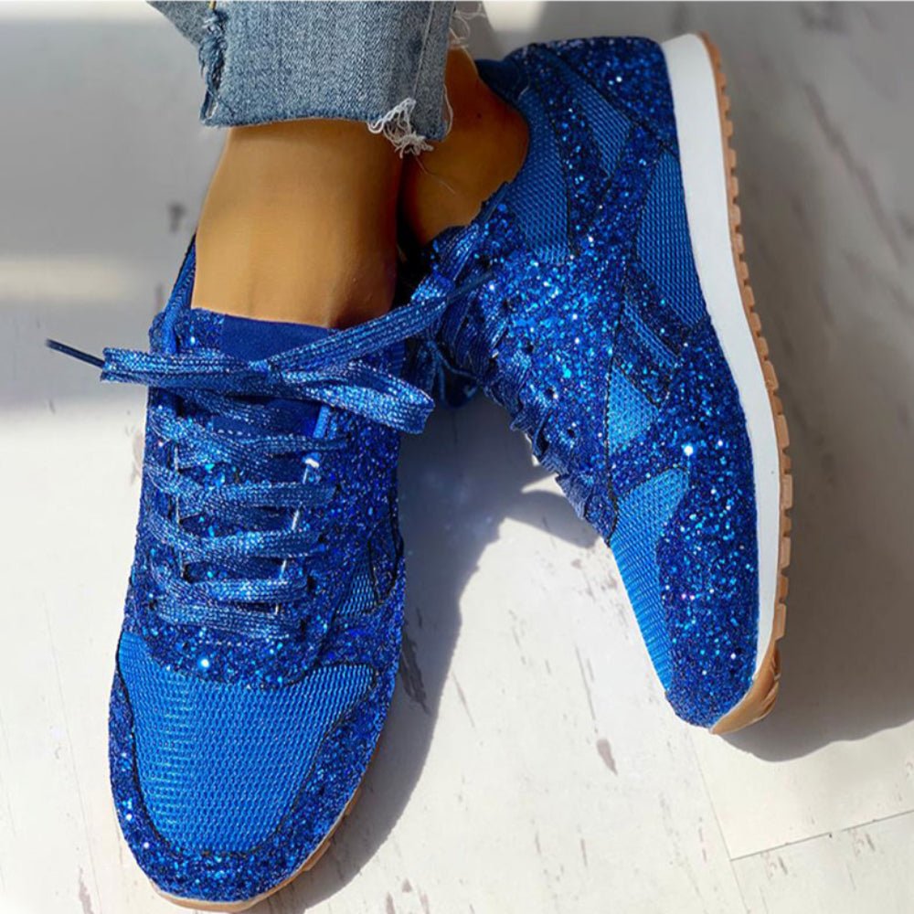 Mesh Glitter Lace Up Bling Platform Vulcanized Sneakers - Easy Pickins Store
