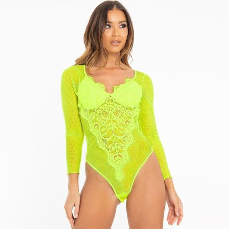 Mesh Lace Bodysuit Long Sleeve Jumpsuit - Easy Pickins Store