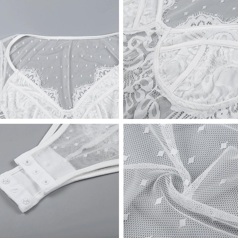 Mesh Lace Bodysuit Long Sleeve Jumpsuit - Easy Pickins Store