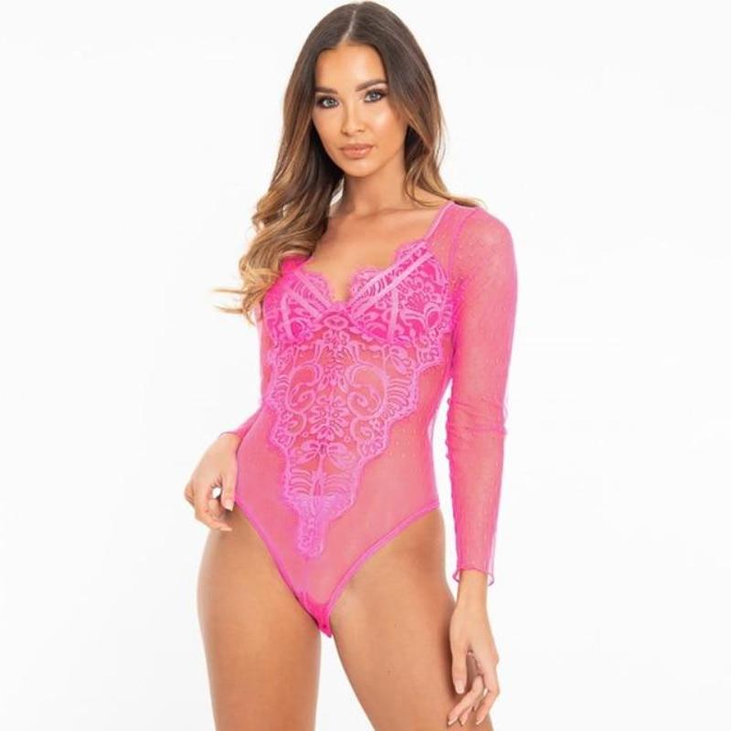 Mesh Lace Bodysuit Long Sleeve Jumpsuit - Easy Pickins Store