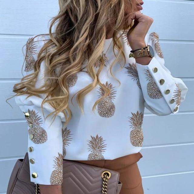 Metal Buttons Long Sleeve Blouse - Easy Pickins Store