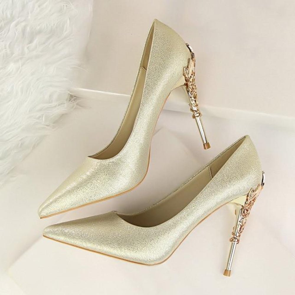 Metal Carved Pumps Elegant High Heels - Easy Pickins Store
