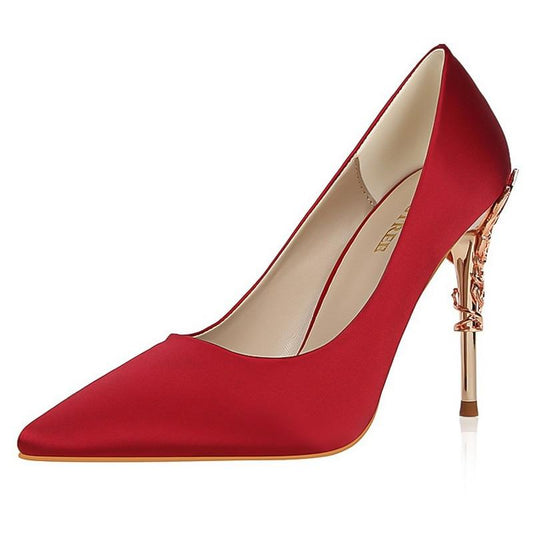 Metal Carved Pumps Elegant High Heels - Easy Pickins Store