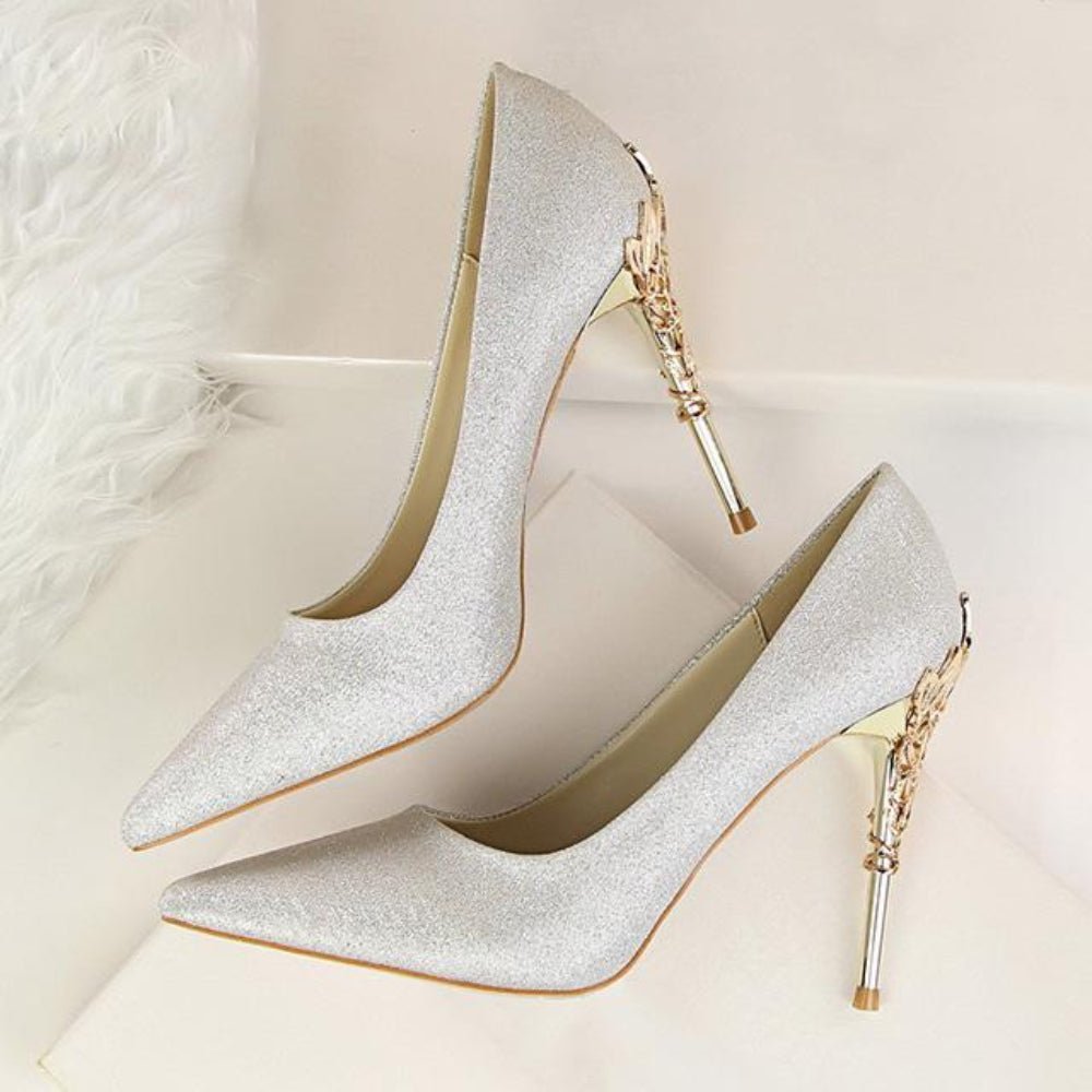 Metal Carved Pumps Elegant High Heels - Easy Pickins Store