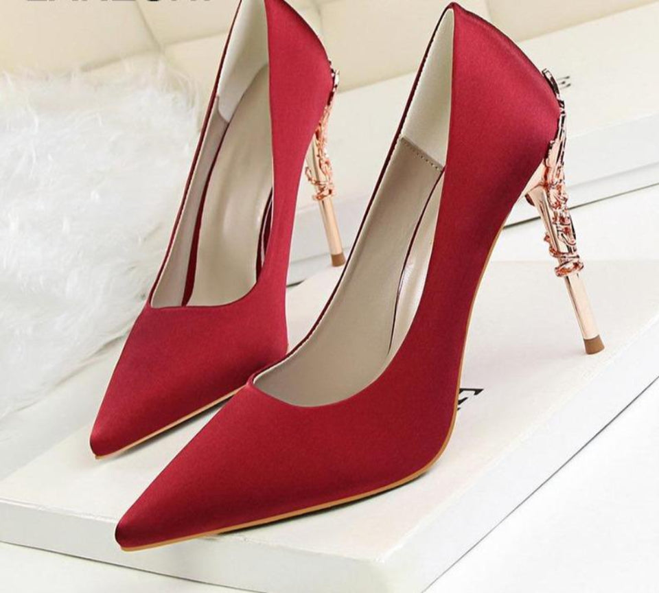 Metal Carved Pumps Solid Elegant High Heels 4" - Easy Pickins Store
