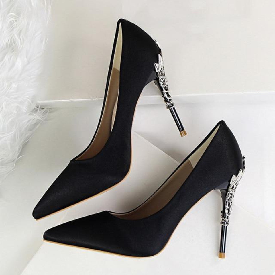 Metal Carved Pumps Solid Elegant High Heels 4" - Easy Pickins Store