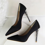 Metal Carved Pumps Solid Elegant High Heels 4" - Easy Pickins Store
