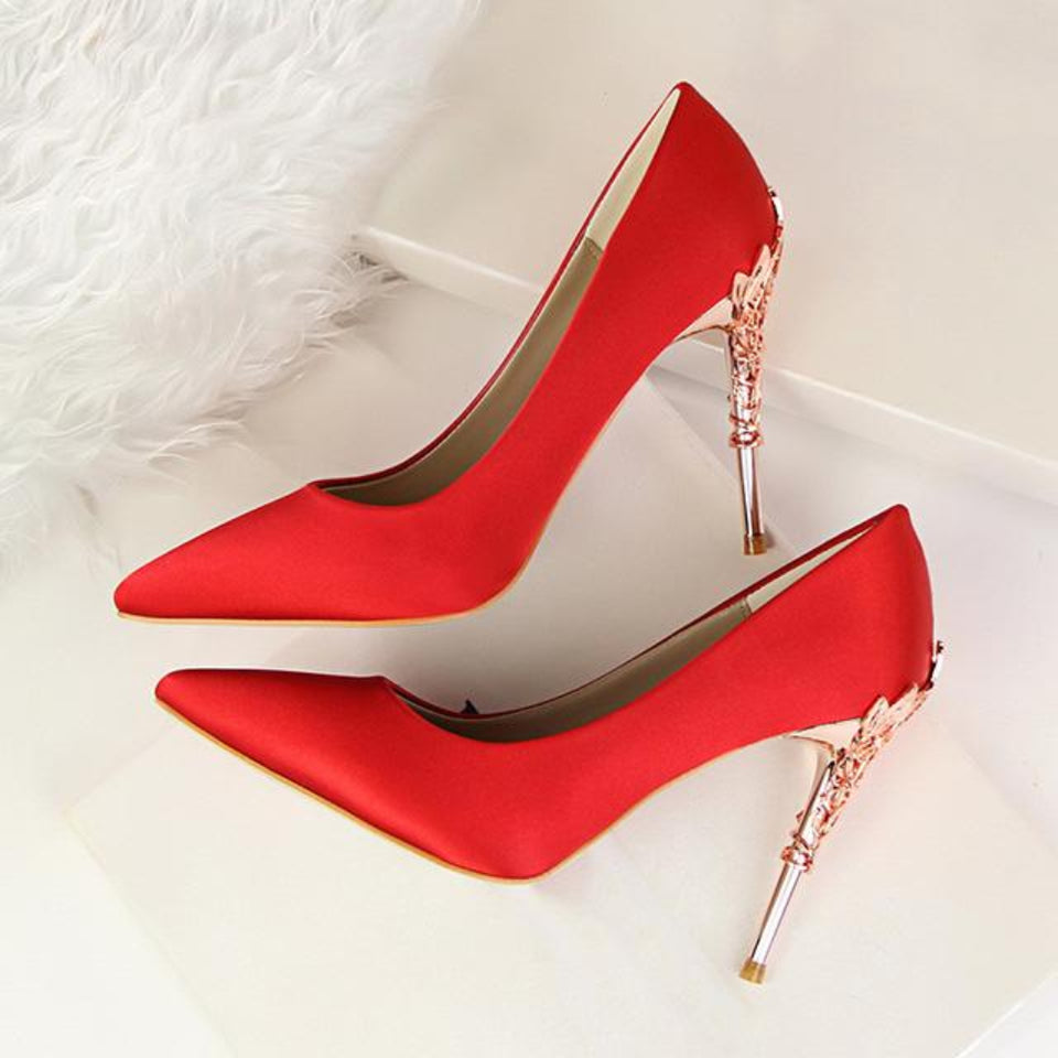 Metal Carved Pumps Solid Elegant High Heels 4" - Easy Pickins Store