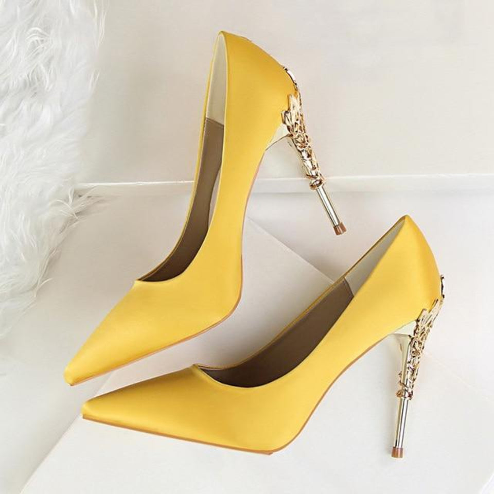 Metal Carved Pumps Solid Elegant High Heels 4" - Easy Pickins Store