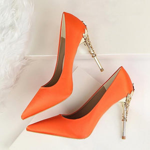 Metal Carved Pumps Solid Elegant High Heels 4" - Easy Pickins Store
