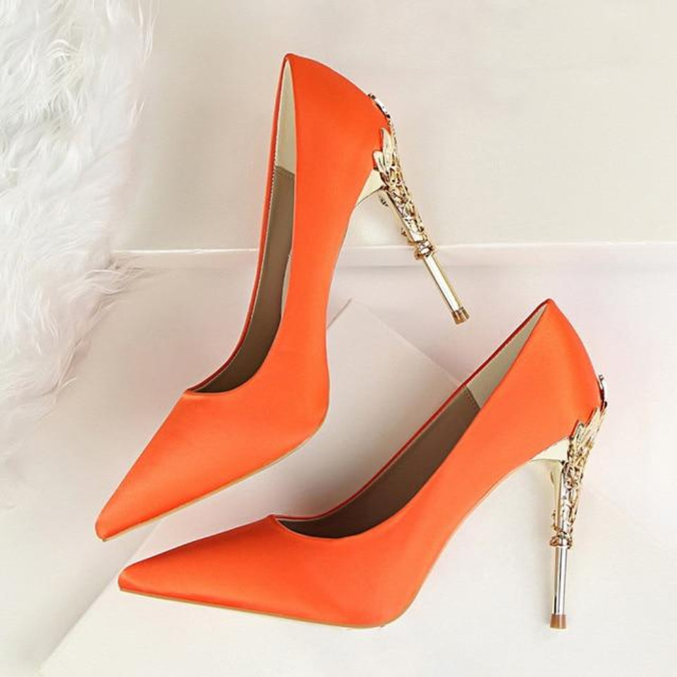 Metal Carved Pumps Solid Elegant High Heels 4" - Easy Pickins Store
