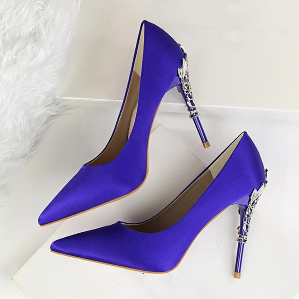 Metal Carved Pumps Solid Elegant High Heels 4" - Easy Pickins Store