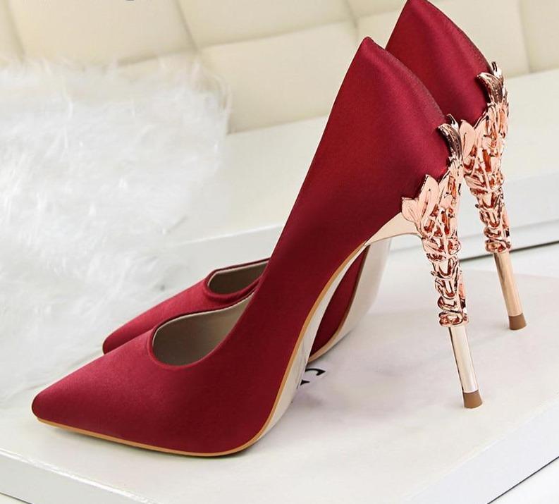 Metal Carved Pumps Solid Elegant High Heels 4" - Easy Pickins Store