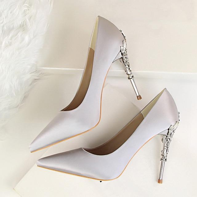 Metal Carved Pumps Solid Elegant High Heels 4" - Easy Pickins Store