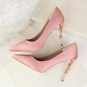 Metal Carved Pumps Solid Elegant High Heels 4" - Easy Pickins Store