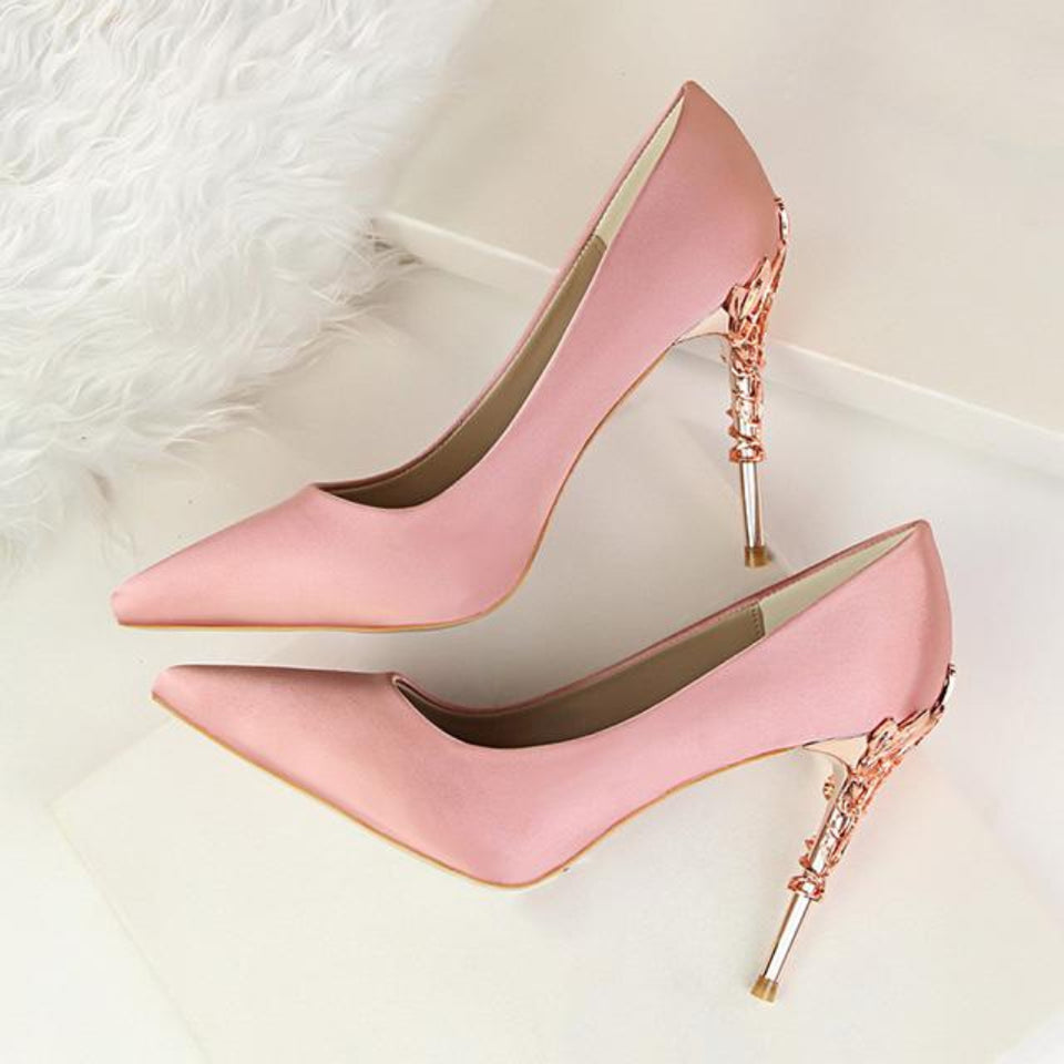 Metal Carved Pumps Solid Elegant High Heels 4" - Easy Pickins Store