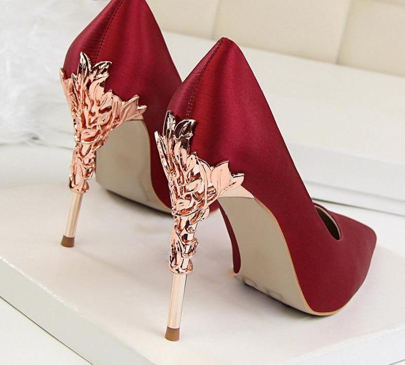 Metal Carved Pumps Solid Elegant High Heels 4" - Easy Pickins Store