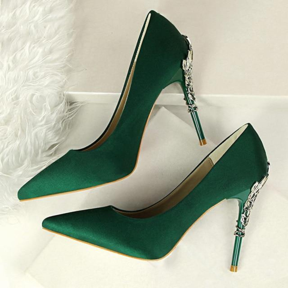 Metal Carved Pumps Solid Elegant High Heels 4" - Easy Pickins Store