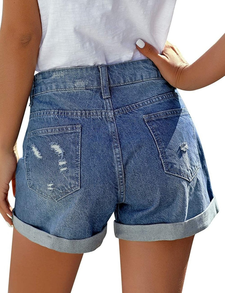 Mid Rise Shorts Frayed Raw Hem Ripped Denim Jean Shorts - Easy Pickins Store