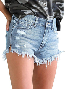 Mid Rise Shorts Frayed Raw Hem Ripped Denim Jean Shorts - Easy Pickins Store