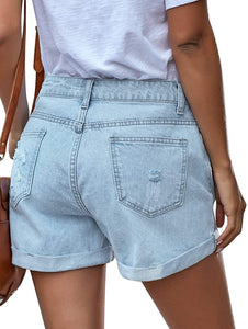 Mid Rise Shorts Frayed Raw Hem Ripped Denim Jean Shorts - Easy Pickins Store