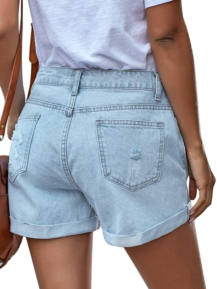 Mid Rise Shorts Frayed Raw Hem Ripped Denim Jean Shorts - Easy Pickins Store