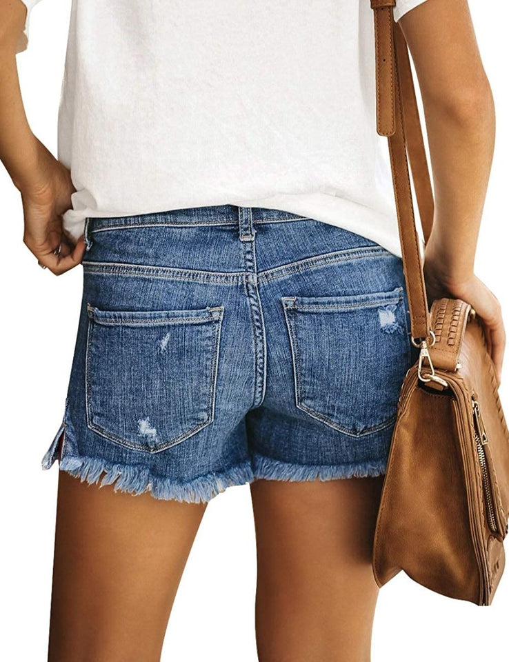 Mid Rise Shorts Frayed Raw Hem Ripped Denim Jean Shorts - Easy Pickins Store