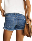 Mid Rise Shorts Frayed Raw Hem Ripped Denim Jean Shorts - Easy Pickins Store
