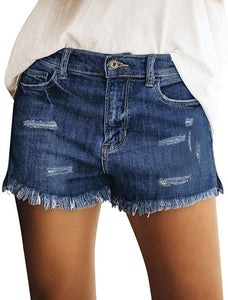 Mid Rise Shorts Frayed Raw Hem Ripped Denim Jean Shorts - Easy Pickins Store