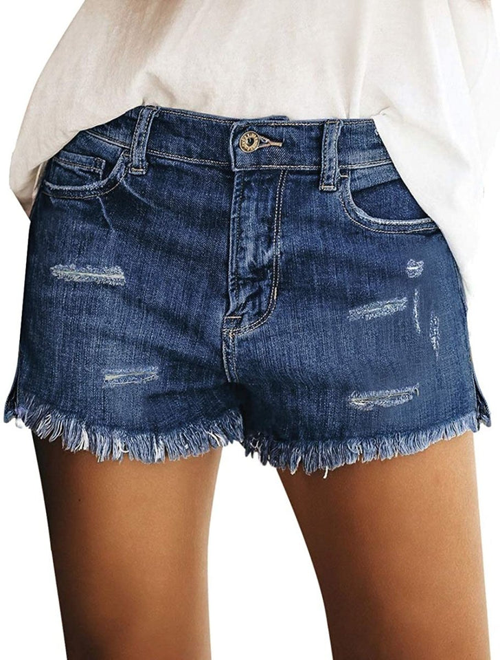 Mid Rise Shorts Frayed Raw Hem Ripped Denim Jean Shorts - Easy Pickins Store