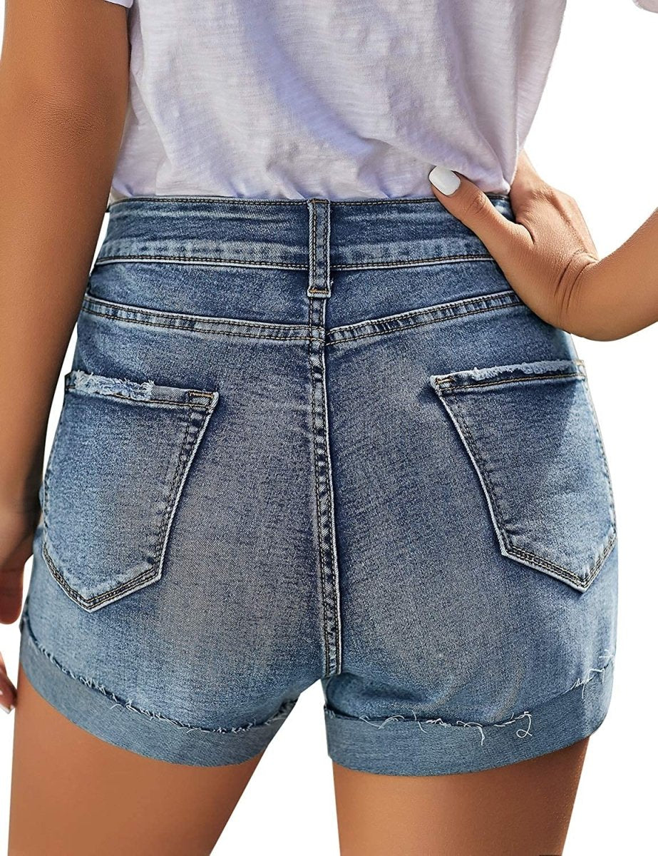 Mid Rise Shorts Frayed Raw Hem Ripped Denim Jean Shorts - Easy Pickins Store